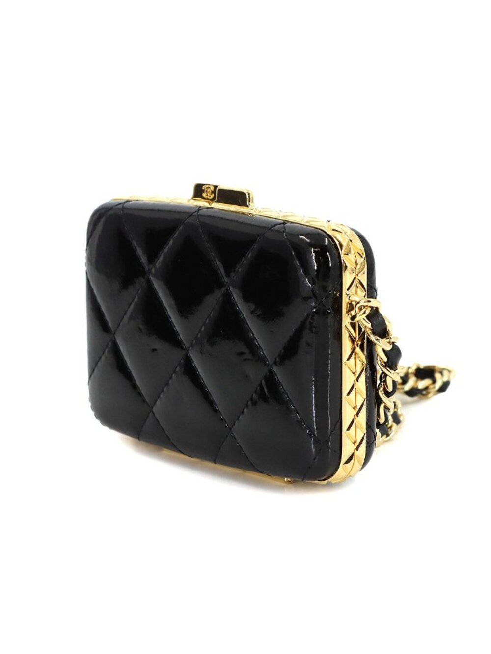Chanel Quilted Chain Shoulder Card Case Business Holder Patent Leather Black - Picture 4 of 10